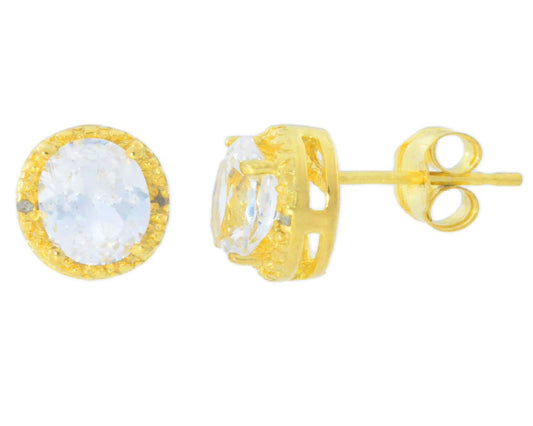 2 Ct White Topaz & Diamond Round Stud Earrings 14Kt Yellow Gold Plated