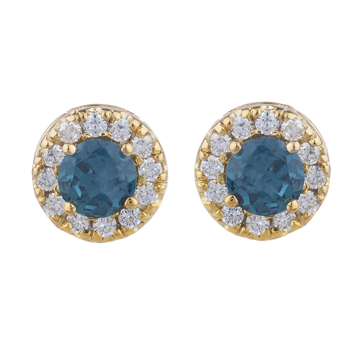 14Kt Gold 1 Ct London Blue Topaz Halo Design Stud Earrings