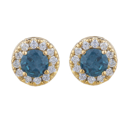 14Kt Gold 1 Ct London Blue Topaz Halo Design Stud Earrings