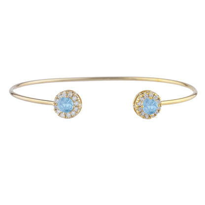 14Kt Gold Blue Topaz Halo Design Bangle Bracelet