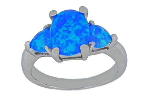 10x8mm Blue Opal Oval & Heart Ring .925 Sterling Silver Rhodium Finish