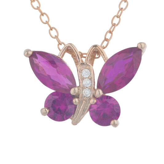 14Kt Rose Gold Plated Created Ruby Butterfly Pendant