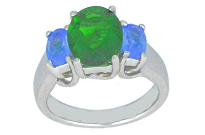 4 Ct Created Emerald & Tanzanite Oval Ring .925 Sterling Silver Rhodium Finish