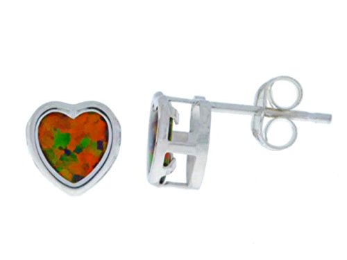 14Kt White Gold Black Opal Heart Bezel Stud Earrings