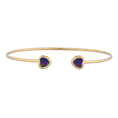 14Kt Yellow Gold Plated Natural Mystic Topaz Heart Bezel Bangle Bracelet