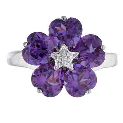 14Kt Gold Alexandrite & Diamond Heart Flower Design Ring