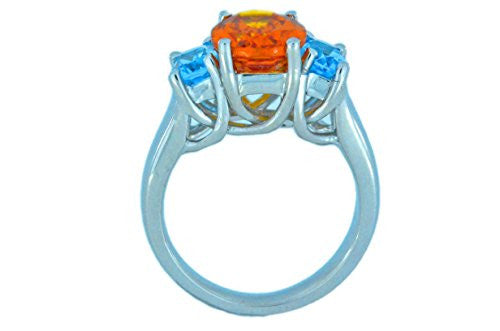 4 Ct Citrine & Blue Topaz Oval Ring .925 Sterling Silver Rhodium Finish