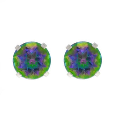 14Kt White Gold Mystic Topaz Round Stud Earrings