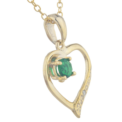 14Kt Yellow Gold Plated Emerald & Diamond Heart Pendant