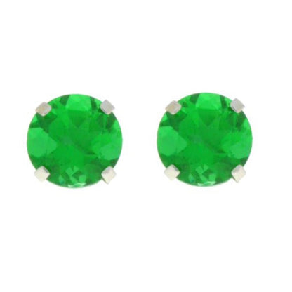 14Kt White Gold Emerald Round Stud Earrings