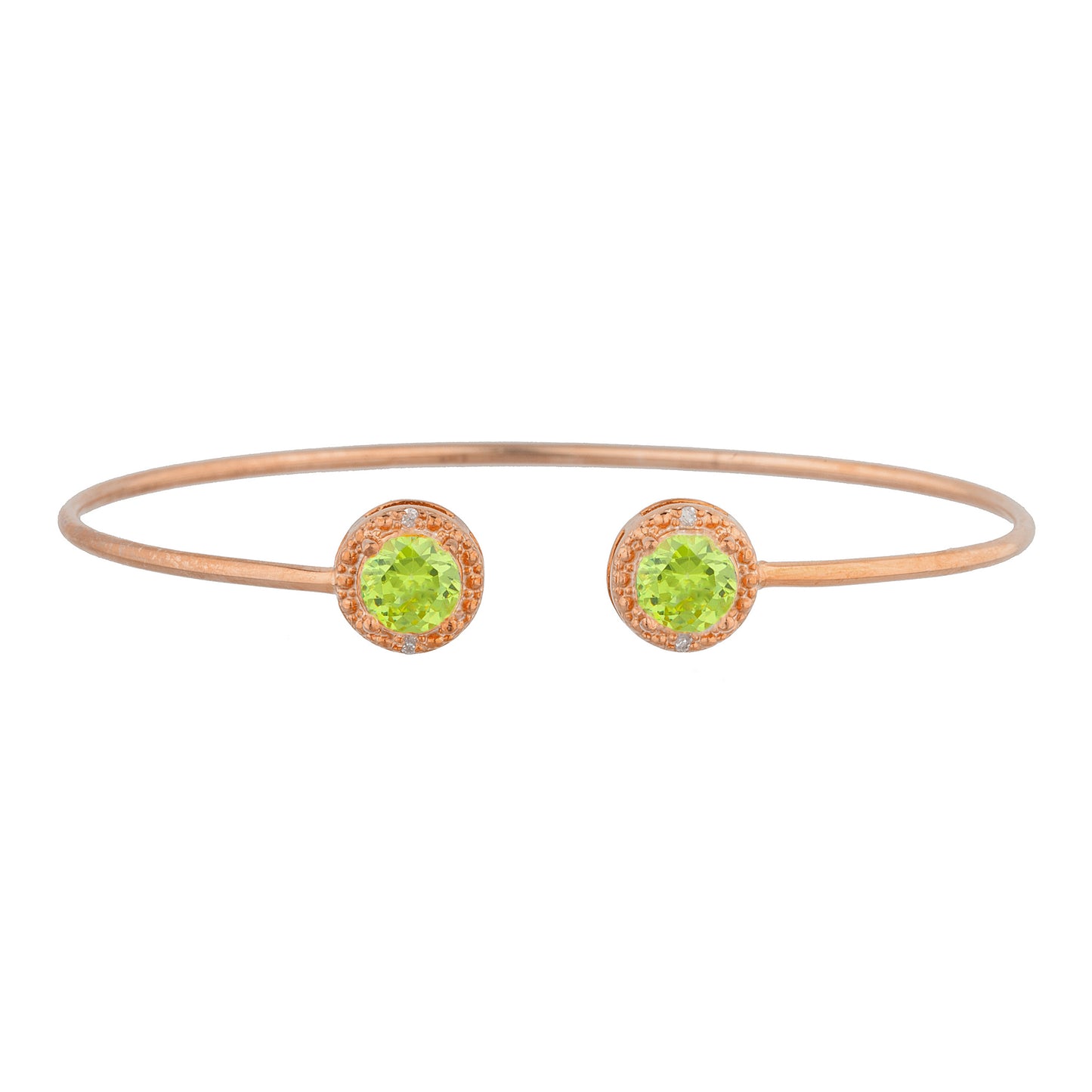 14Kt Rose Gold Plated Peridot & Diamond Round Bangle Bracelet