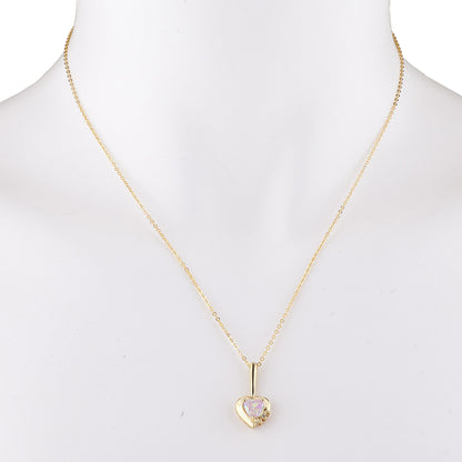 14Kt Gold Pink Opal & Diamond Heart Design Pendant Necklace