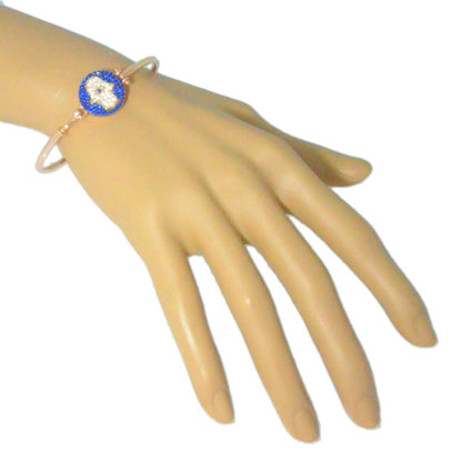 14Kt Yellow Gold Plated Hamsa Evil Eye Blue White CZ Bangle Bracelet