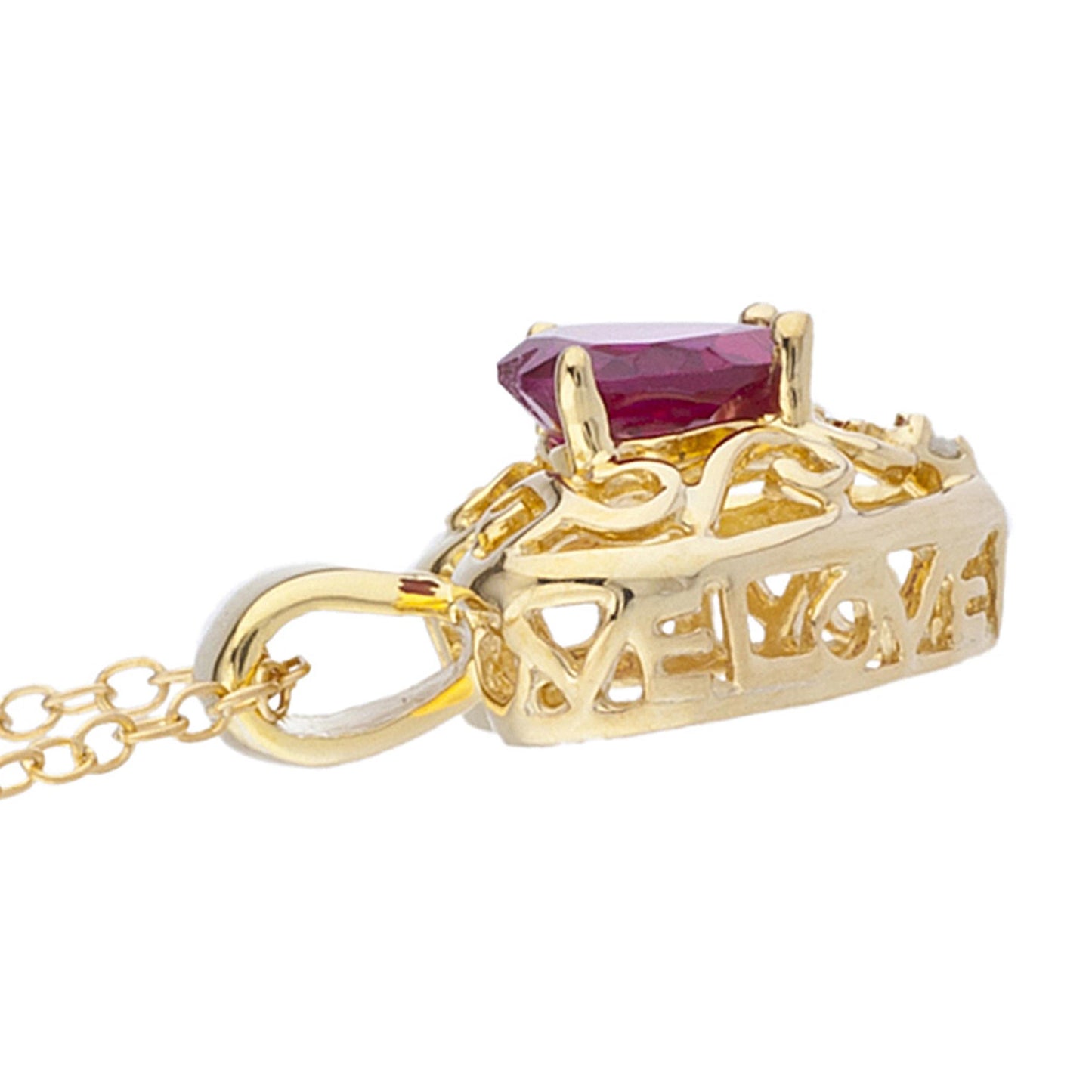 14Kt Yellow Gold Plated Created Ruby & Diamond Love Design Heart Pendant