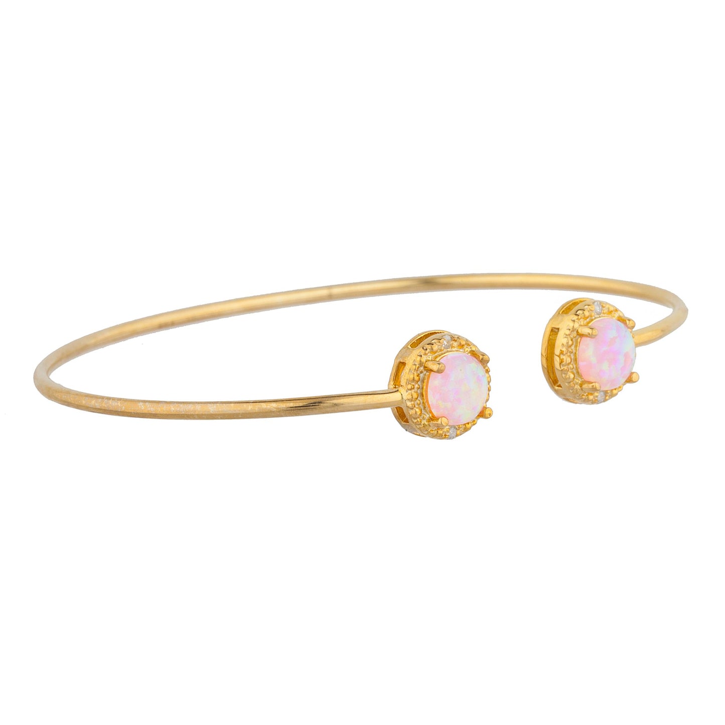 14Kt Yellow Gold Plated Pink Opal & Diamond Round Bangle Bracelet