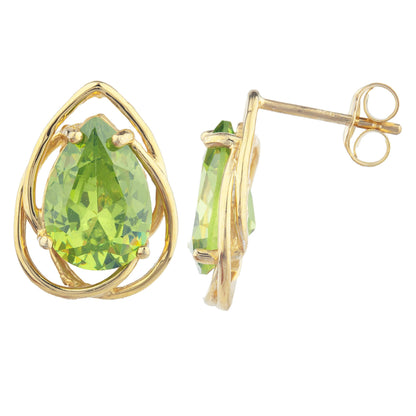 14Kt Yellow Gold Plated Peridot Pear Teardrop Design Stud Earrings