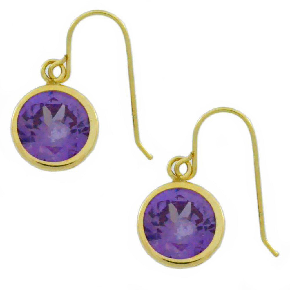 14Kt Yellow Gold Alexandrite 6mm Round Bezel Dangle Earrings