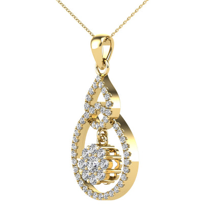 14Kt Yellow Gold 0.31 Ct Genuine Natural Diamond Floating Pendant Necklace