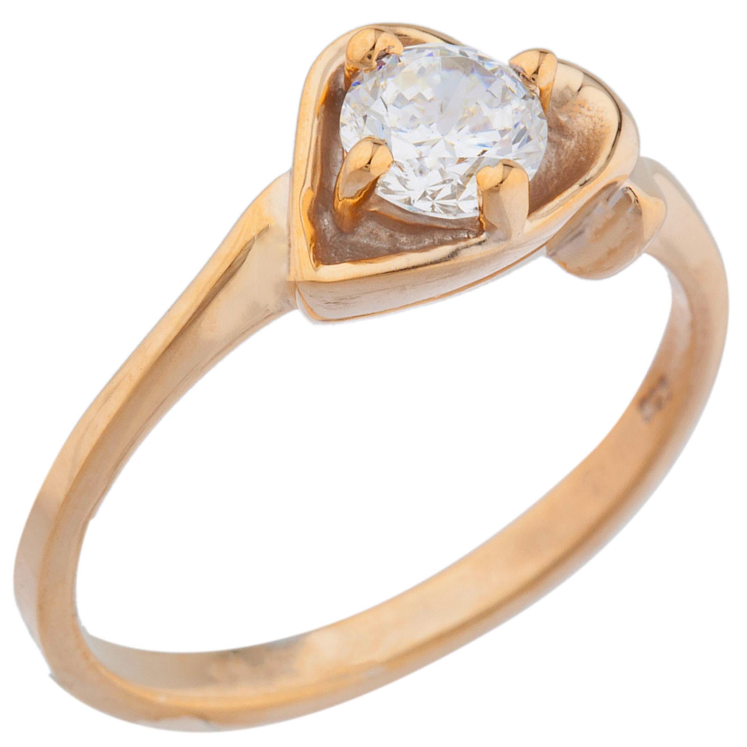 14Kt Gold White Sapphire Round Heart Ring