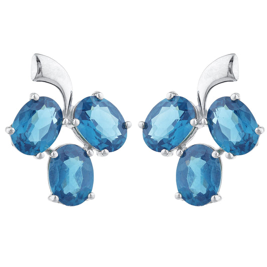 9 Ct London Blue Topaz Oval Design Stud Earrings .925 Sterling Silver