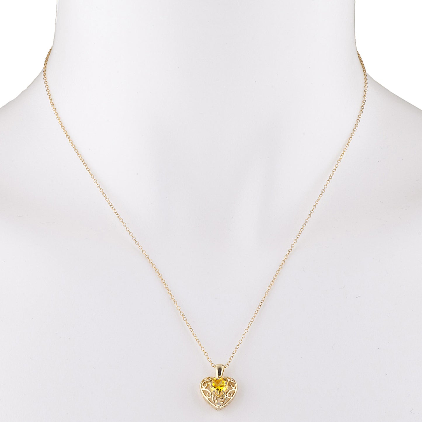 14Kt Yellow Gold Plated Yellow Citrine & Diamond Love Design Heart Pendant