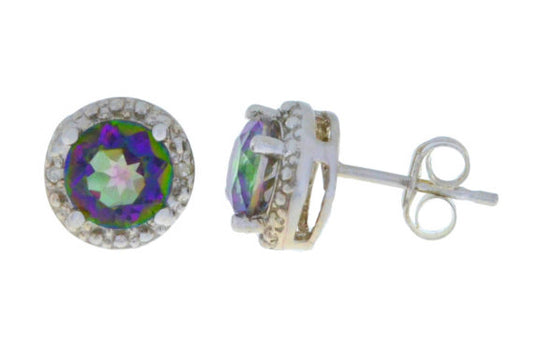 2 Ct Natural Mystic Topaz & Diamond Round Stud Earrings 14Kt White Gold