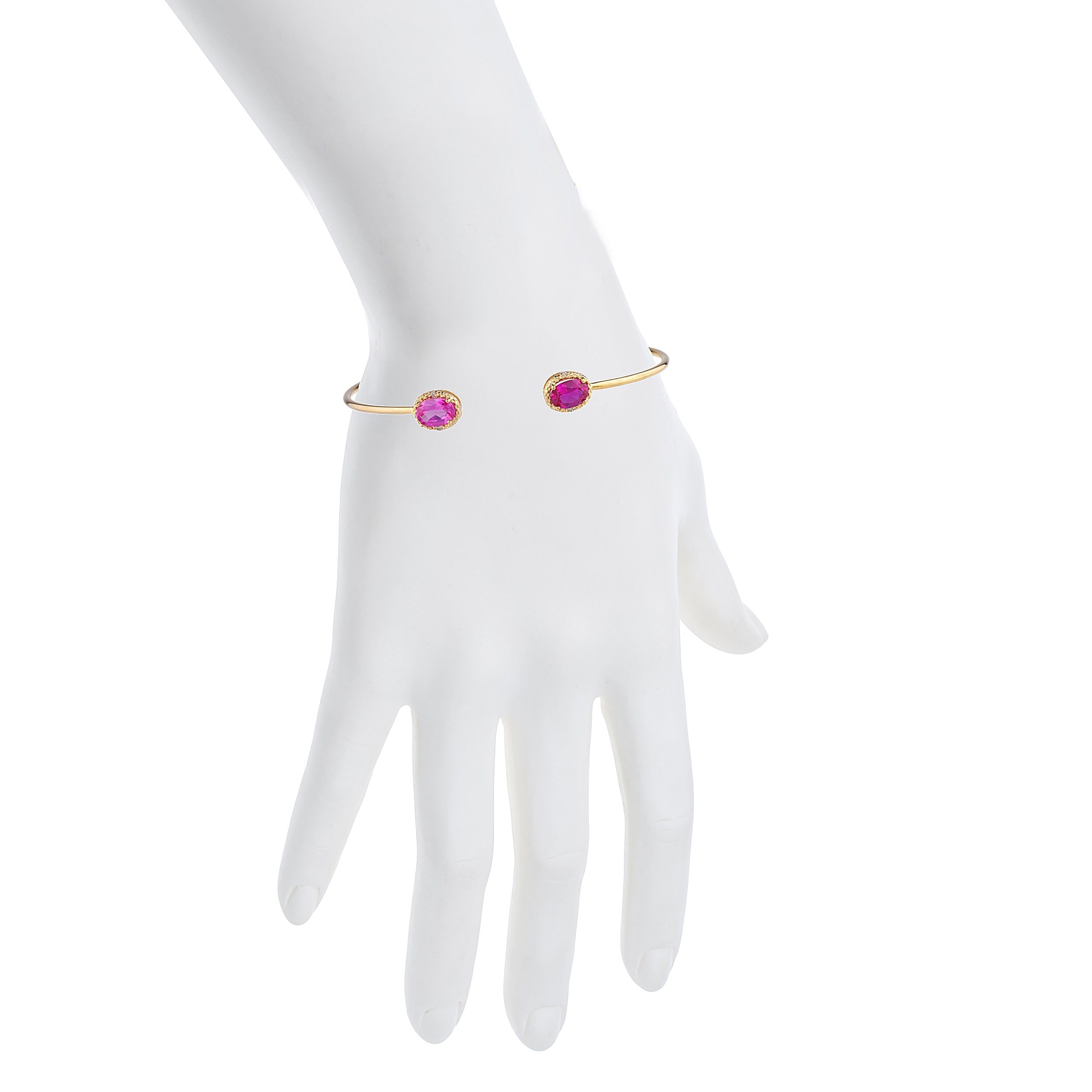 14Kt Gold Created Ruby & Pink Sapphire Diamond Oval Bangle Bracelet