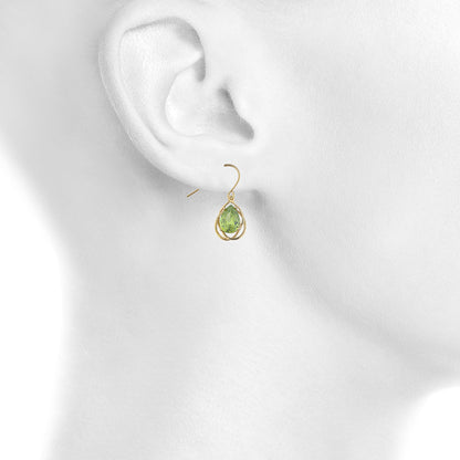 14Kt Yellow Gold Plated Peridot Pear Teardrop Design Dangle Earrings