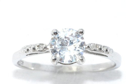 1 Ct Zirconia & Diamond Round Ring .925 Sterling Silver Rhodium Finish