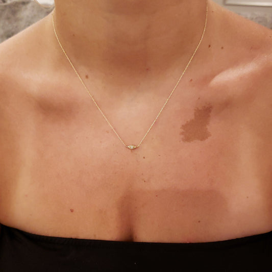 14Kt Gold Genuine Natural Diamond Evil Eye Pendant Necklace