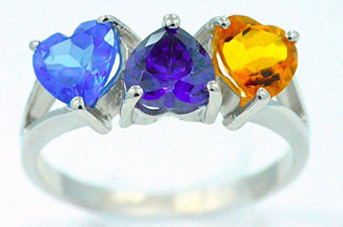 3 Ct Tanzanite Amethyst & Citrine Heart Ring .925 Sterling Silver Rhodium Finish