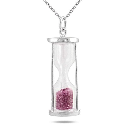 Natural Pink Tourmaline 0.75 Ct 'Time in Bottle' Dust Hourglass Pendant .925 Sterling Silver