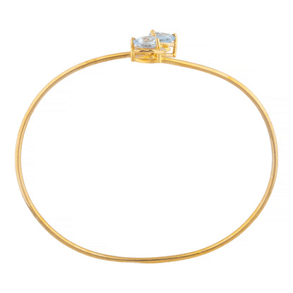 14Kt Gold Genuine Aquamarine & Diamond Devil Heart Bangle Bracelet