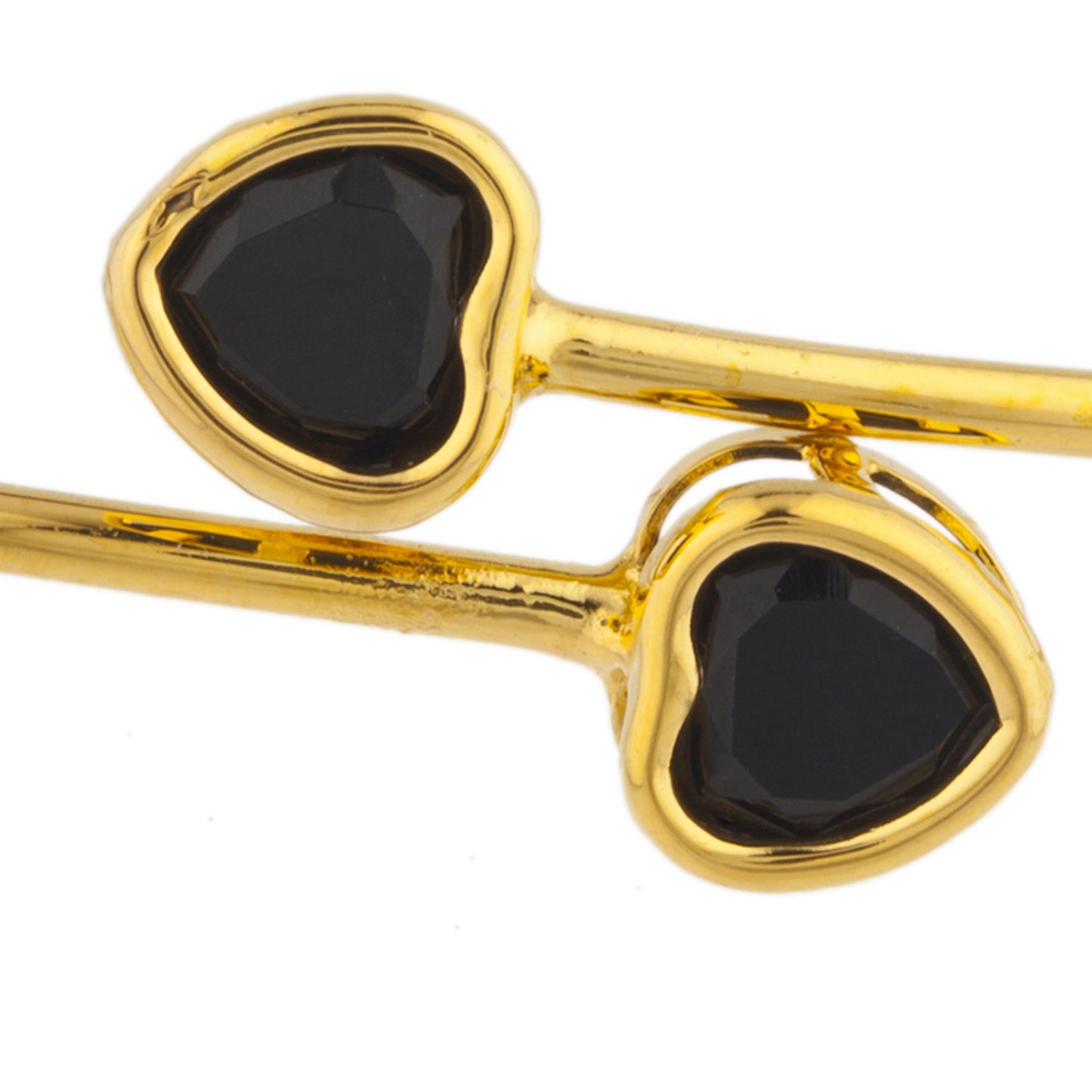 14Kt Yellow Gold Plated Genuine Black Onyx Heart Bezel Bangle Bracelet