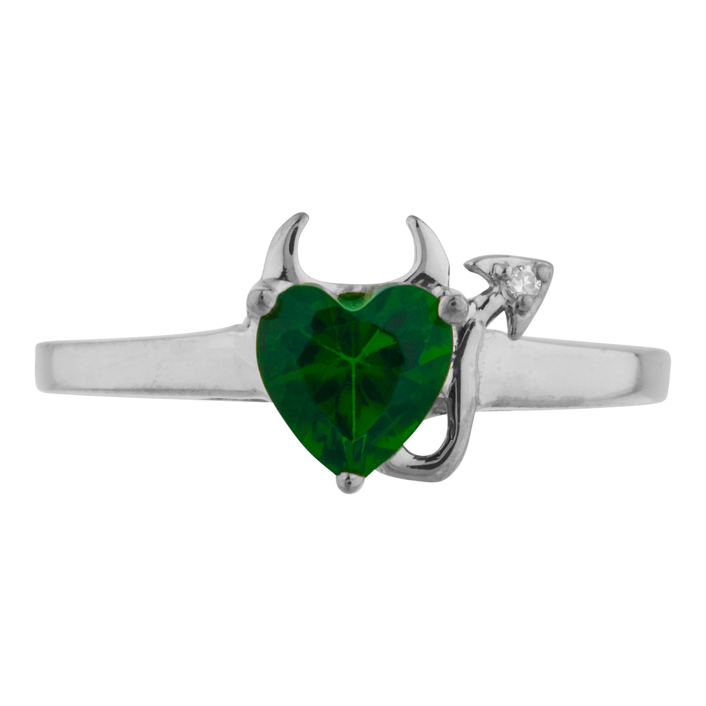 Emerald & Diamond Devil Heart Ring 14Kt Yellow Gold Rose Gold Silver