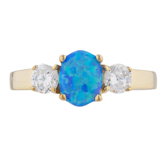 14Kt Gold Blue Opal & Zirconia Oval Ring