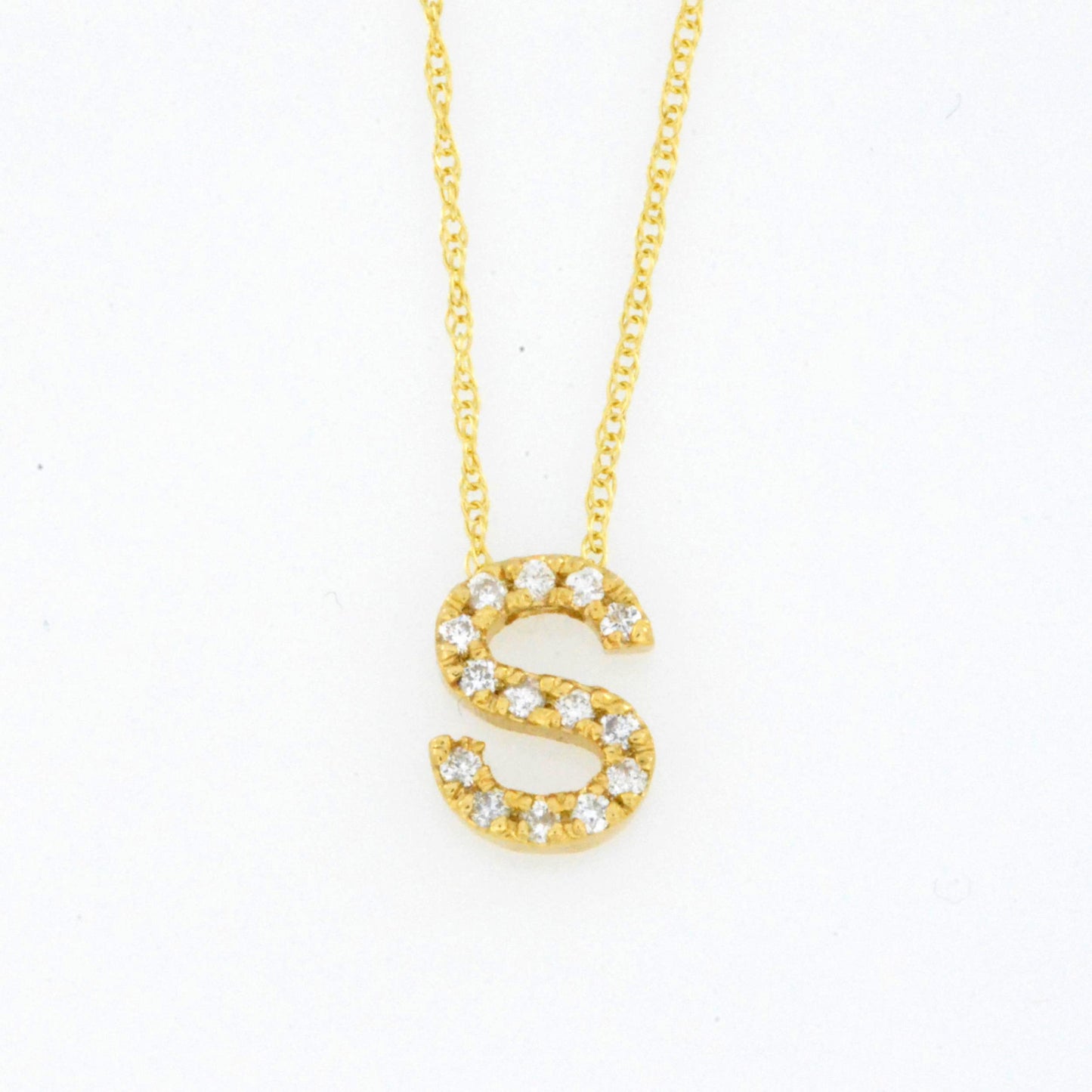 14Kt Gold Initial Letter Diamond Pendant Necklace