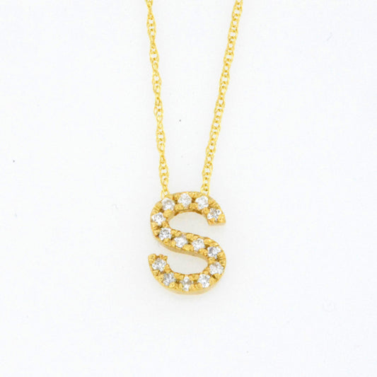 14Kt Gold Initial Letter Diamond Pendant Necklace