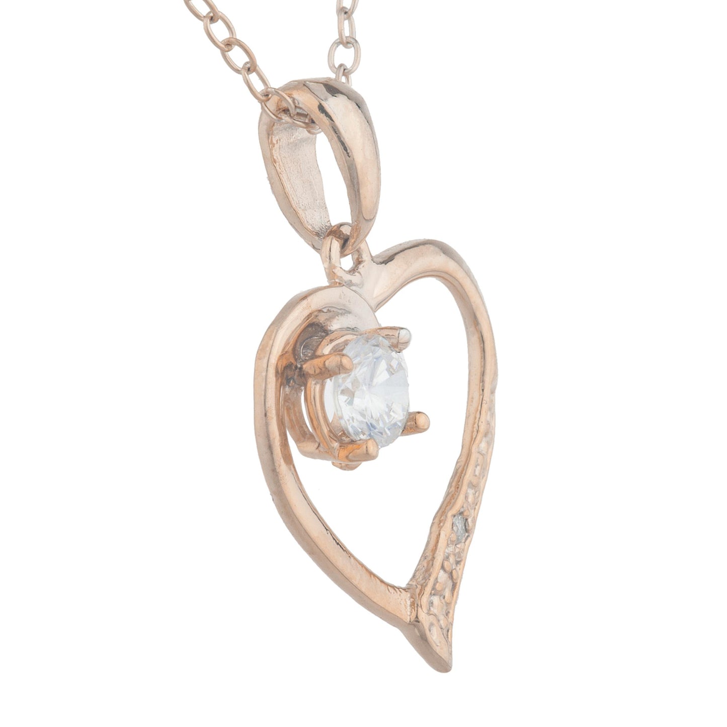 14Kt Rose Gold Plated Zirconia & Diamond Heart Pendant