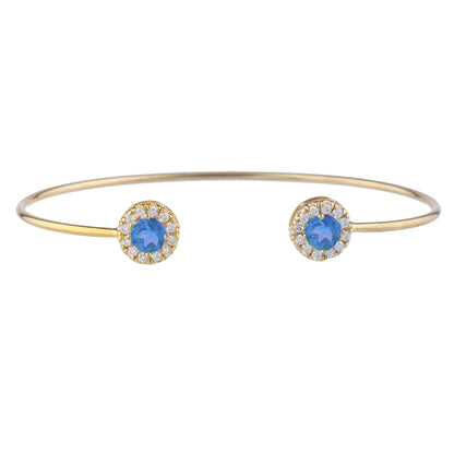 1 Ct Natural Blue Mystic Topaz Halo Design Round Bangle Bracelet 14Kt Yellow Gold Rose Gold Silver