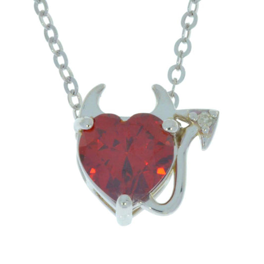 1.5 Ct Garnet & Diamond Devil Heart Pendant .925 Sterling Silver