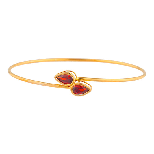 14Kt Yellow Gold Plated Garnet Pear Bezel Bangle Bracelet