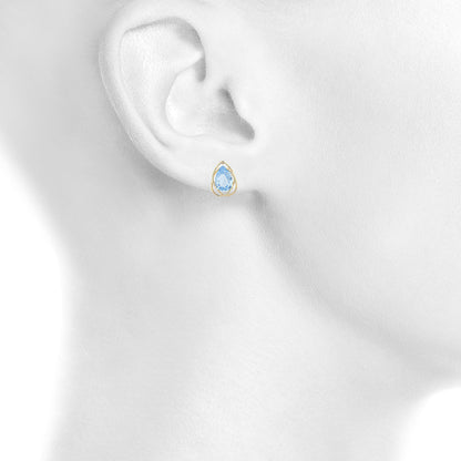 14Kt Yellow Gold Plated Blue Topaz Pear Teardrop Design Stud Earrings