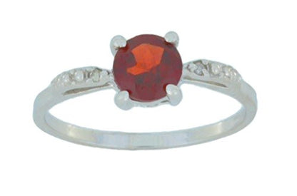 1 Ct Garnet & Diamond Round Ring .925 Sterling Silver Rhodium Finish