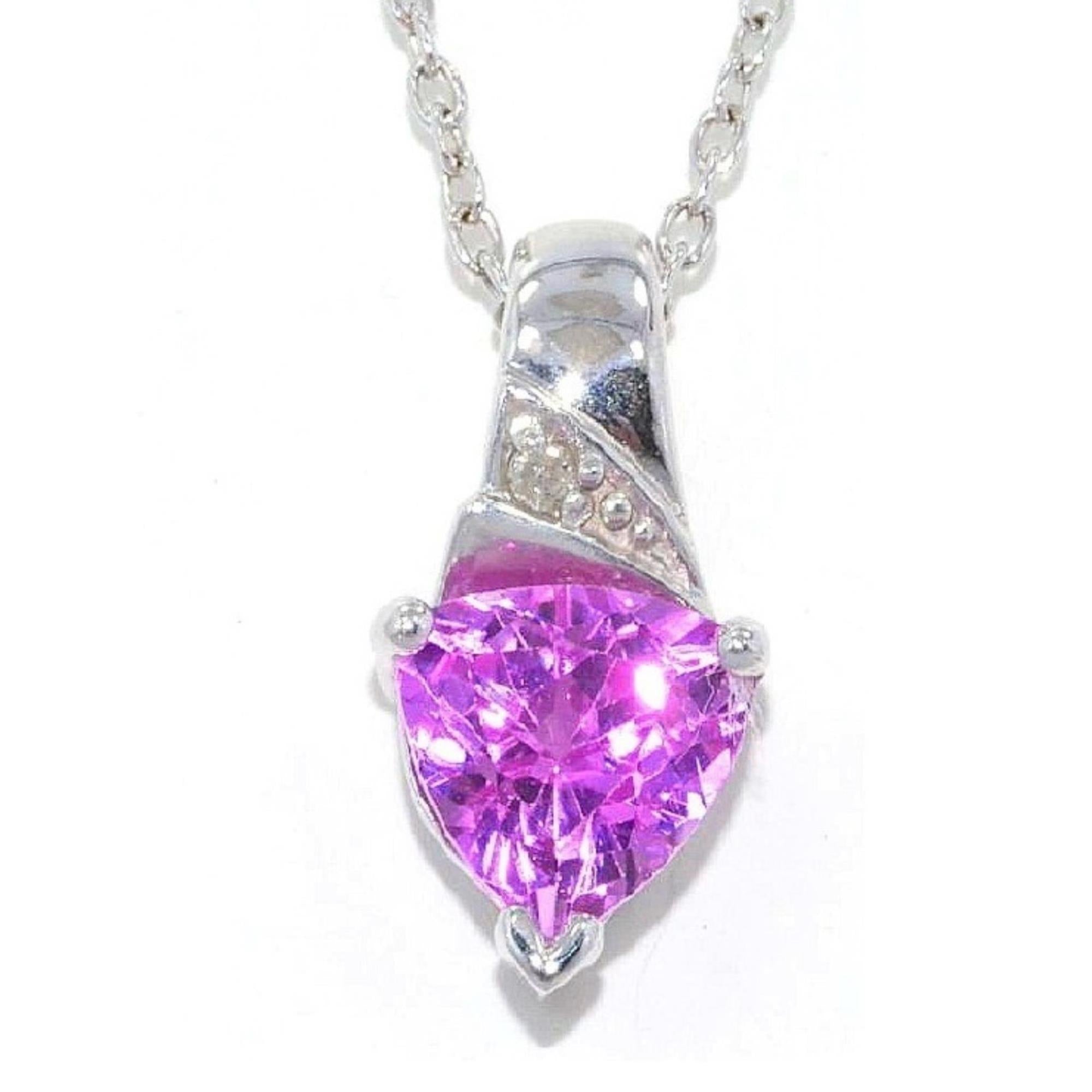 14Kt Gold 1.5 Ct Pink Sapphire & Diamond Trillion Pendant Necklace