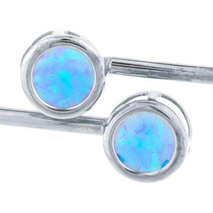 Blue Opal Round Bezel Bangle Bracelet .925 Sterling Silver