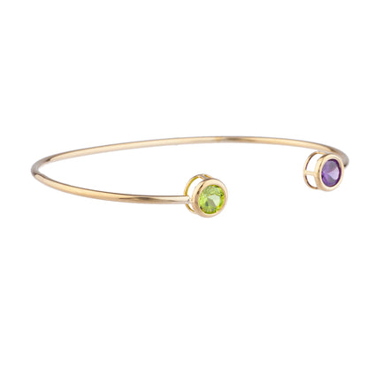 14Kt Gold Alexandrite & Peridot Round Bezel Bangle Bracelet