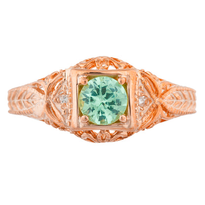 14Kt Gold Green Sapphire & Diamond Design Round Ring