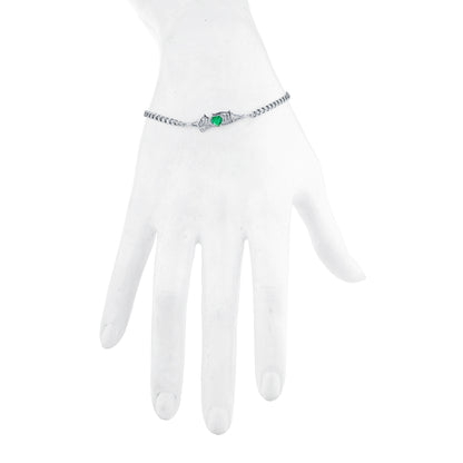 Emerald & Diamond Heart Mom Bracelet .925 Sterling Silver