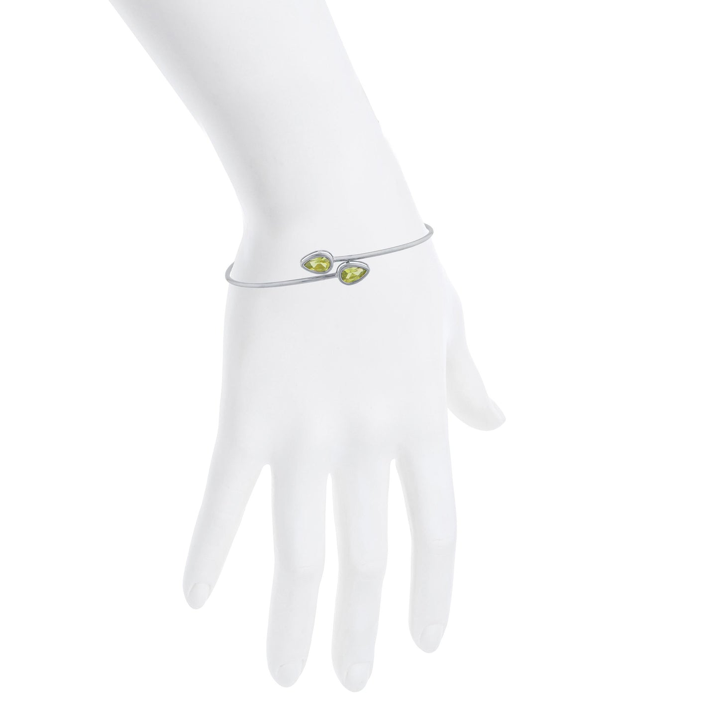 2 Ct Peridot Pear Bezel Bangle Bracelet .925 Sterling Silver